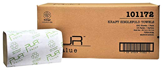 Pur Value Single Fold White Paper Towel, 16 packs of 250 sheets