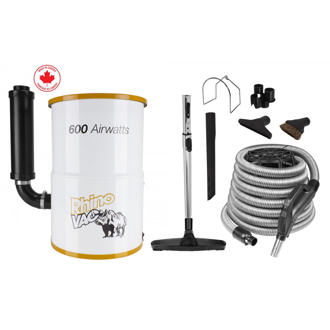 Compact Central Vacuum Kit for Condos from RhinoVac - 30' (9 m) Hose - Accessories & Tools - HEPA Bag