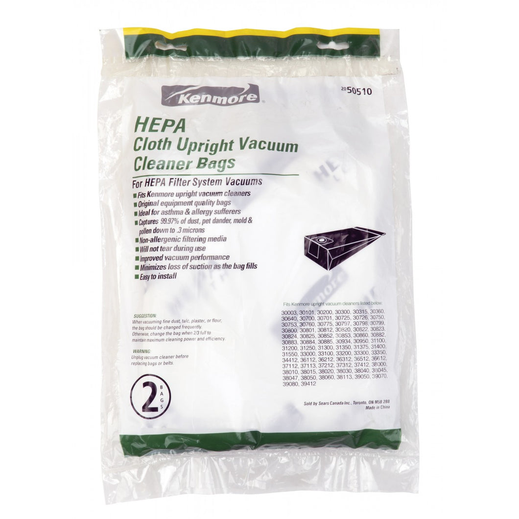 HEPA Cloth Bag for Kenmore Upright Vacuum - Pack of 2 Bags