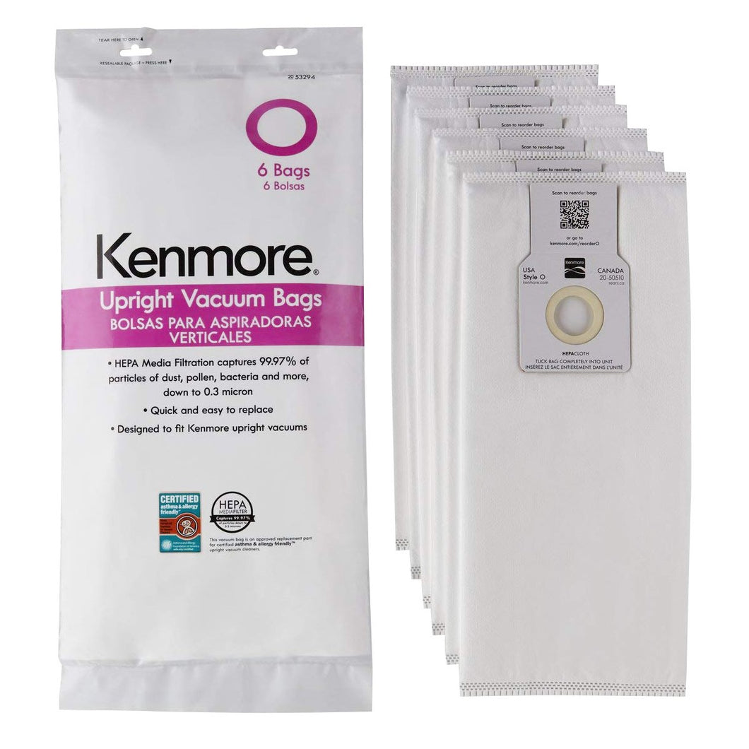 Kenmore HEPA Vacuum Bag for Upright Vacuums USA Type Q/C - Canada 20-50510 - 53294 - Pack of 6 Bags - KC16KCMPZ000