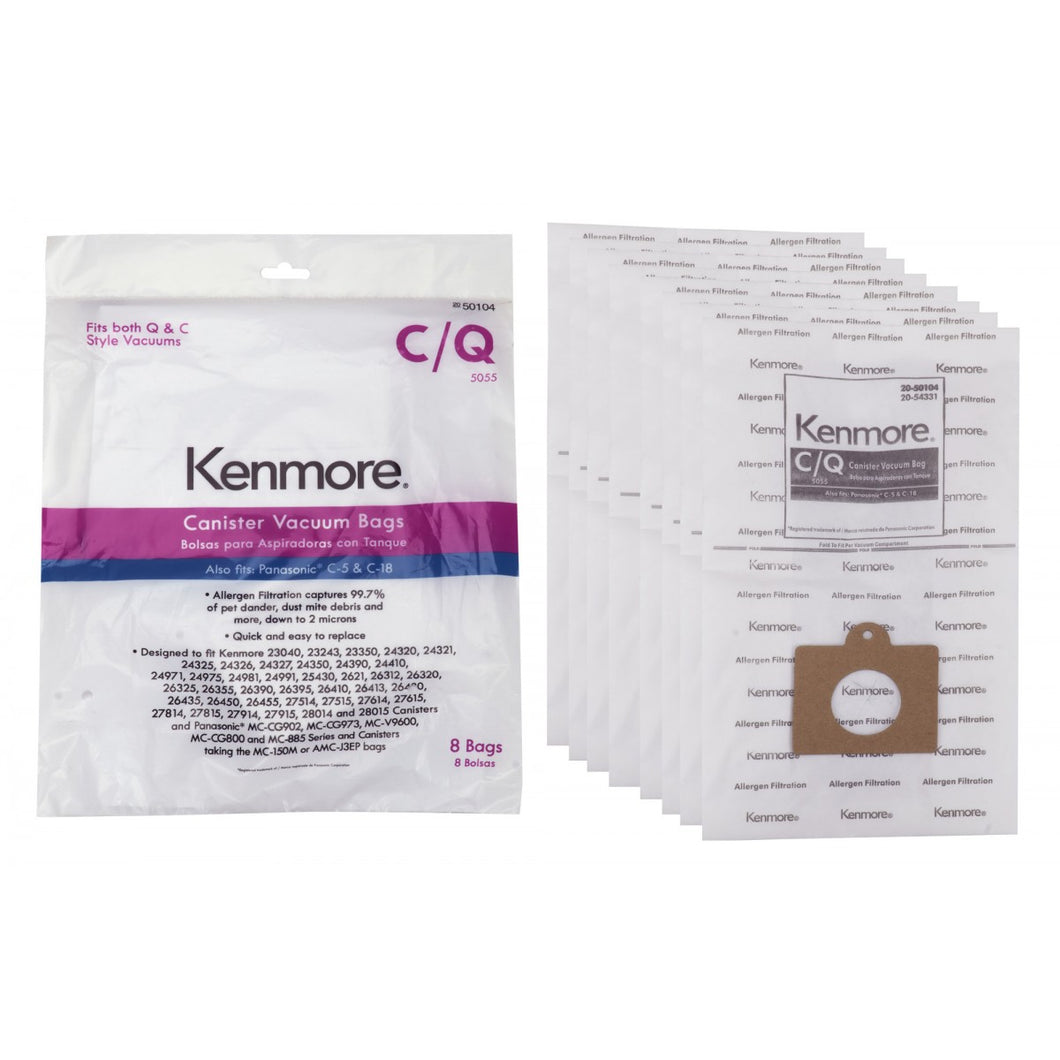 Bag for Kenmore Canister Vacuum Style Q/C and Panasonic C-5, C-18 - Pack of 8 Bags - 50104