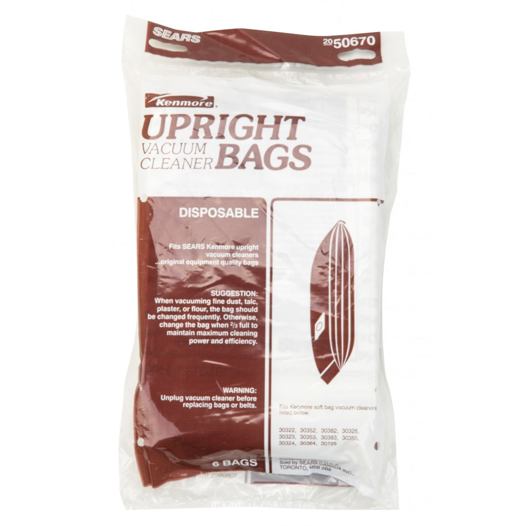 Paper Bag for Kenmore Upright Vacuum - Pack of 6 Bags