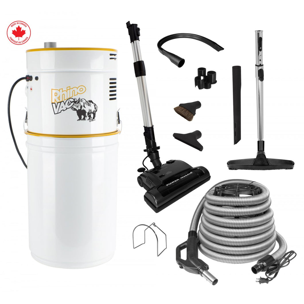 Very Powerful Central Vacuum Kit Designed For Large House from RhinoVac - 35' (11 m) Electric Hose - Two 120 V Motors - 700 Airwatts - HEPA Filtration